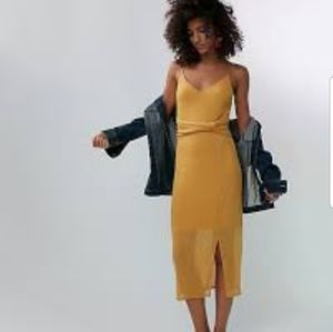 Express Yellow ribbed spaghetti strap midi dress
